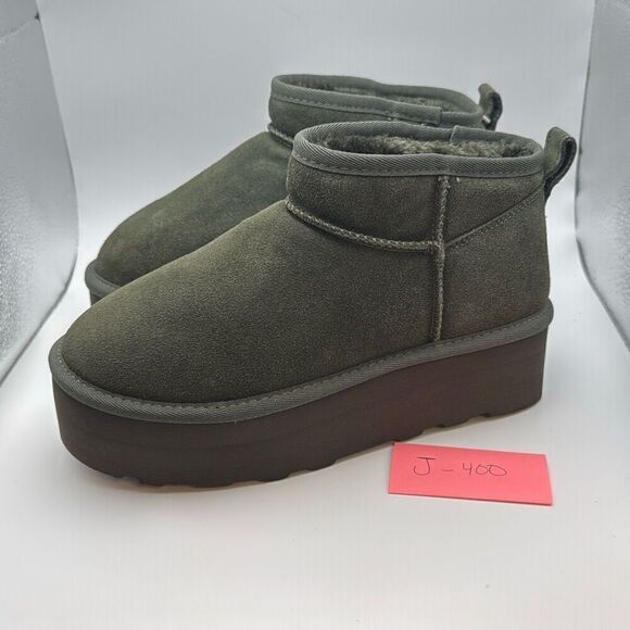 CUSHIONAIRE Cozy Women’s Platform Ankle Boots SIZE 7.5 OLIVE/GREEN NEW - Picture 3 of 7